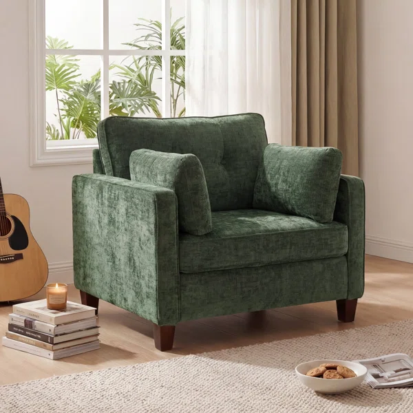 40.9" Oversized Accent Chair With 32" Extra-wide Seat, 6.7" Thick Cushion Comfy Tufted Armchair With Solid Wood Legs And 2 Pillows, Chenille - Image 2