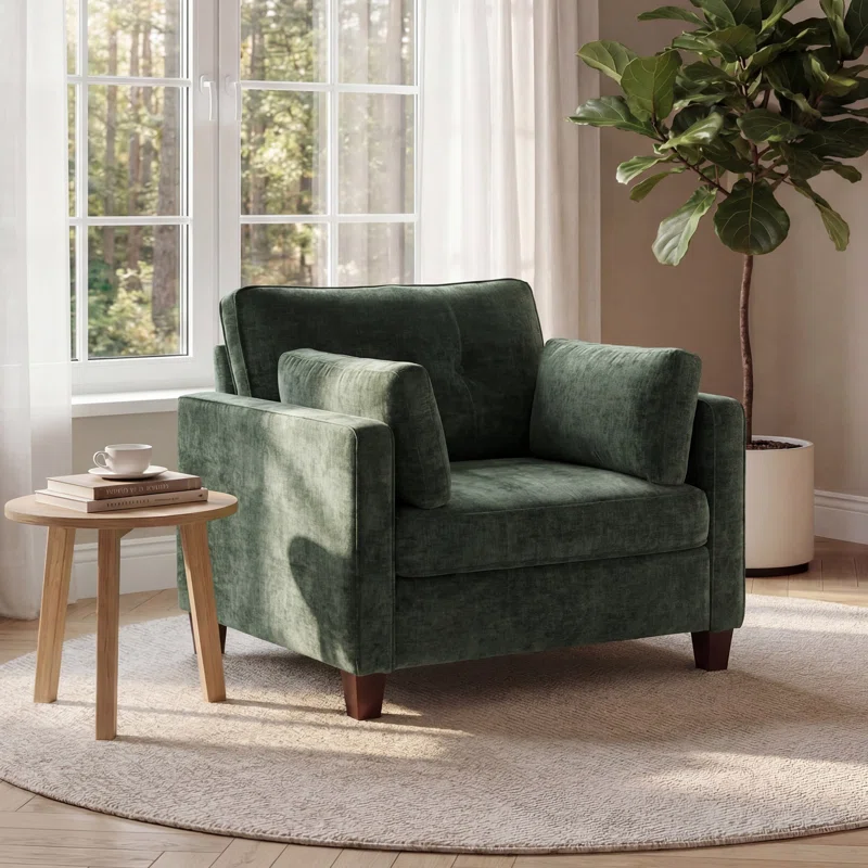 40.9" Oversized Accent Chair With 32" Extra-wide Seat, 6.7" Thick Cushion Comfy Tufted Armchair With Solid Wood Legs And 2 Pillows, Chenille - Image 3